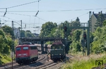 Am S-Bahnhof München-Heimeranplatz kam es zu dieser ungewöhnlichen Begegnung zwischen 194 158 mit einem Ganzzug aus Kufstein und 115 383, der ehemaligen 110 383.  (06.06.2014) <i>Foto: Joachim Schmidt</i>