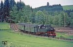 Durch die Wiesen von Gailersreuth schlängelt sich 064 097 mit N 3817 nach Eslarn. (02.06.1973) <i>Foto: Wolfgang Bügel</i>