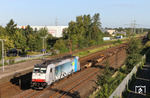Innerhalb von 10 Minuten wurde man heute auf der Hauptbahn Düsseldorf - Köln von drei besonderen Maschinen überrascht: Als erste tauchte Railpool 186 105 in Diensten von BLS Cargo mit einem Containerzug auf. (11.08.2014) <i>Foto: Joachim Bügel</i>