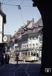 VAG Tw 118 (Esslingen, Baujahr 1962) am Schwabentor in Freiburg. (29.07.1974) <i>Foto: Dieter Frank, Slg. D. Junker</i>