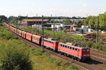 Hartnäckig hält sich auch der Umlauf des GM 48727/48770 zwischen Oberhausen West und Dillingen Zentralkokerei mit der längst totgesagten Baureihe 140. Hier befördern 140 833 und 140 850 den leeren GM 48770 durch Ratingen West. (27.08.2014) <i>Foto: Joachim Bügel</i>