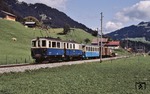 Durch die anmutige Landschaft des Berner Oberlands fährt der Extrazug der MOB mit BDe 4/4 Nr. 27. (30.09.1992) <i>Foto: Ulrich Neumann</i>