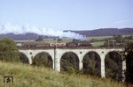 Mit einem Güterzug aus Hamm fährt 044 525 über das Altenbekener Viadukt. (21.08.1971) <i>Foto: Johannes Glöckner</i>