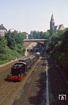 V 36 204 mit dem DGEG-Museumszug anlässlich der Feierlichkeiten zu 50 Jahre Stadt Wuppertal im Betriebsbahnhof Wuppertal-Rauenthal. (10.06.1979) <i>Foto: Wolfgang Bügel</i>