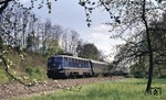 Durch die blühende Landschaft bei Neckartailfingen ist 110 293 mit einem Eilzug von Tübingen nach Stuttgart unterwegs. (10.05.1978) <i>Foto: Peter Schiffer</i>