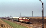Mit D 77 "Progreß" (Berlin - Prag) rauscht DR 118 326 am Einfahrsignal von Böhla vorbei. (10.03.1977) <i>Foto: Peter Schiffer</i>
