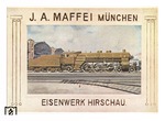 Noch eine handkolorierte Werbepostkarte, die eine bayr. S 3/6 vor den Hallen des alten Münchener Hauptbahnhofs zeigt. (1911) <i>Foto: Werkfoto, Slg. J. Glöckner</i>