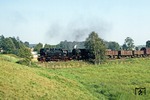 99 0239 und 99 0231 mit einem Güterzug von Nordhausen nach Hasselfelde bei Stiege. (08.09.1980) <i>Foto: Wolfgang Bügel</i>