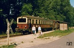 Der alte WUMAG-Triebwagen VT 101 am Haltepunkt Rotenberg auf der am 31.5.1980 eingestellten SWEG-Strecke von Wiesloch Stadt nach Waldangelloch.  (30.07.1976) <i>Foto: Dieter Junker</i>