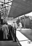 Die in Heidelberg beheimatete 39 023 ist im dortigen alten Kopfbahnhof angekommen. Die Reisenden streben dem Ausgang zur Stadt zu oder wechseln durch die Unterführung zum Anschlusszug. 1955 ging der neue Hauptbahnhof als Durchgangsbahnhof in Betrieb. (14.09.1952) <i>Foto: Walter Hollnagel</i>