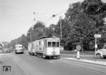Gemeinsam mit dem aus Elsen kommenden PESAG-Bus – einem Henschel HS 140 N von 1952/53 – fährt der Tw 32 die Haltestelle Westerntor an.  (09.1961) <i>Foto: Reinhard Todt</i>