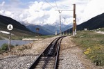 Zahnstangeneinfahrt am Oberalppass auf der Bahnstrecke Andermatt - Disentis. (03.07.1993) <i>Foto: Ulrich Neumann</i>