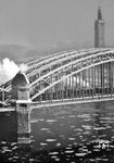 Im Winter 1938/39 war es am Aufnahmetag ganz sicher "escht arsch" kalt an der Hohenzollernbrücke in Köln. Auf dem Rhein treiben die Eisschollen, was allein heute schon eine Sensation wäre. Im Winter 1962/63 fror der Rhein das letzte Mal zu. (1938) <i>Foto: Theo Felten</i>