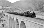 Ein Güterzug mit der damals erst 16 Jahre alten 1C Stütztenderlok PV 16 (Macosa 151/1956) auf der meterspurigen Kohlebahn Ponferrada - Villablino. (06.09.1972) <i>Foto: Johannes Glöckner</i>