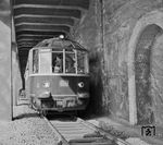 Sonderfahrt mit dem "Gläsernen Zug" 491 001 an der Martinswand auf der Mittenwaldbahn nahe Innsbruck. (15.03.1969) <i>Foto: Peter Wagner</i>