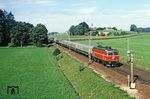 Mit dem D 299 "Kärnten-Express" (Hamburg-Altona - Klagenfurt) fährt ÖBB 1044.21 bei Niederstraß am Fotografen vorbein. (22.09.1981) <i>Foto: Wolfgang Bügel</i>