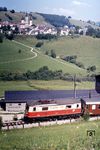 ÖBB 1099.05 trifft in Mariazell ein. Oben am Hang steht die Wallfahrtskirche. (31.07.1983) <i>Foto: Peter Schiffer</i>
