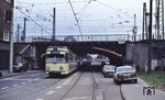 KVB 3718 auf der Linie 4 "Schlebusch" an der Unterführung der Gladbacher Straße nahe des Bahnhofs Köln West, zwei Tage vor der Betriebseinstellung. (11.04.1985) <i>Foto: Peter Schiffer</i>