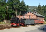 99 579 am Lokschuppen des Bahnhofs Oberrittersgrün, der heute Teil des Schmalspurbahnmuseums ist. (16.07.2011) <i>Foto: Andreas Höfig</i>