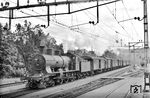 SBB A 3/5 784 mit einem Personenzug im Bahnhof Roggwil-Wynau auf der Strecke Olten - Bern. Die A 3/5 wurde ursprünglich von der Jura-Simplon-Bahn (JS) bestellt, jedoch wurden nur die beiden ersten Maschinen noch 1902 an die JS geliefert. Nach der Verstaatlichung 1903 übernahmen die SBB diese von der Jura-Simplon-Bahn und bestellten selbst über hundert Lokomotiven nach. Insgesamt wurden 111 Exemplare gebaut. (06.1956) <i>Foto: Kurt Eckert</i>