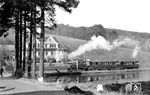 Lok 18 "Alfred" der Kreis Altenaer-Eisenbahn (Hohenzollern 1916) bei Augustenthal.  (10.09.1935) <i>Foto: DLA Darmstadt (Bellingrodt)</i>