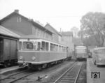 VT 2 (Talbot, Baujahr 1955) der KAE mit Beiwagen im Endbahnhof Lüdenscheid. Auch er wurde verkauft und ging 1962 an die Inselbahn Juist. (25.05.1961) <i>Foto: Detlev Luckmann</i>