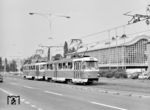 Eien weitere "Doppeltraktion" mit Tw 8064 und Tw 8065 auf der Linie 3 (Sidliste Modrany / Levskeho –) Nadrazi Branik - Kobylisy / Brezineveska) auf der Podolske nabrezi in Prag. (10.08.1988) <i>Foto: Hans-Jürgen Trunk</i>