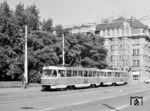 Tw 6659 und Tw 6635 auf der Linie 7 (Radlicka – Cernokostelecka) in der Karlovo namesti in Prag. (14.08.1988) <i>Foto: Hans-Jürgen Trunk</i>
