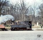 1951 übernahm die Deutsche Reichsbahn der DDR die Anlagen und Betriebsführung der durch Reparationsleistungen und Kriegsschäden arg gebeutelten Muskauer Waldbahn. Hierbei wurden auch die dort vorhandenen Lokomotiven eingegeliedert. Die ehemalige Henschel-Brigadelok (HFB-Nr. 1547) bekam die Betriebsnummer 99 3315 zugeteilt. 1977 wurde die Lok mit fortschreitender Stillegung der Bahn abgestellt und an die Dampf-Kleinbahn Mühlenstroth in Gütersloh verkauft. Dort wurde die Lok als Nr. 6  "Richard Roosen" in den Fahrzeugpark eingereiht und war bis 2003 regelmäßig vor Museumszügen im Einsatz. Im Herbst 2013 kehrte die Lok zur Waldeisenbahn Muskau zurück und traf am 04.10.2013 wieder in ihrer alten Heimat Weißwasser ein. Am 10. September 2015 wurde sie ins tschechischen Zamberk gebracht, wo die Lok eine Hauptuntersuchung erhalten soll. Danach soll sie die vorhandenen Lokomotiven 99 3312 und 99 3317 beim Einsatz vor den Museumszügen auf ihren alten Stammstrecken unterstützen. (11.04.1975) <i>Foto: Johannes Glöckner</i>