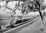 Ein VT 08 mit einem VM auf Probefahrt zwischen Nürnberg und Würzburg bei Mainstockheim nördlich von Kitzingen. (1952) <i>Foto: Engels</i>