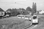 Tw 6314 (Talbot/AEG, Baujahr 1927) mit zwei Beiwagen auf der Linie 12 von Vaals nach Eilendorf in der Wendeschleife Vaals. (22.06.1958) <i>Foto: Gerd Wolff</i>