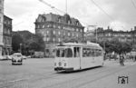Tw 103 der Straßenbahn Mainz auf der Linie 7 nach Mombach am Hauptbahnhof. (16.08.1961) <i>Foto: Helmut Röth *</i>
