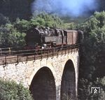 Über das Lippelsdorfer Viadukt ist 95 0020 mit P 18005 nach Sonneberg unterwegs. (21.08.1978) <i>Foto: Johannes Glöckner</i>
