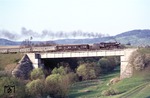 023 021 vor dem abendlichen N 5776 (Backnang - Schwäbisch Hall-Hessental) auf der Kocherbrücke bei Gaildorf-West. (29.04.1975) <i>Foto: Peter Schiffer</i>
