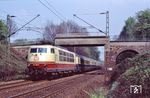 103 108 mit dem "Kurz-IC" 646 "Hellweg" (Dortmund - Köln) bei Opladen. (27.04.1991) <i>Foto: Peter Schiffer</i>