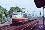 103 193 fährt mit IC 648 "Wupper-Kurier" (Dortmund - Köln) durch den Bahnhof Opladen, der an dieser Stelle heute nicht mehr wiederzuerkennen ist. (25.05.1991) <i>Foto: Peter Schiffer</i>