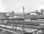 ETA 150 003 (Bw Haltingen) im Bahnhof Weil am Rhein. Das Fahrzeug stammt aus der sog. "Nullserie" (ETA 150 001–030) mit 92 Sitzplätzen ausschließlich der 2. Klasse in der Anordnung 2 + 3. (28.03.1968) <i>Foto: Joachim Claus</i>