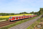 420 418 und 420 402 als S 31892 auf dem Rückweg von Wuppertal-Vohwinkel nach Langenfeld/Rhld. bei Hochdahl-Millrath. (17.05.2017) <i>Foto: Joachim Bügel</i>