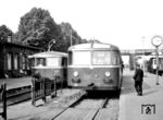 In Schwarmstedt kreuzten die Strecken Gifhorn - Verden/Aller (sog. Allertalbahn) und die Heidebahn von Hannover nach Soltau. Regelmäßig trafen sich hier vier Züge und erlaubten das Umsteigen von und nach allen Richtungen. Die Einstellung des Personen- und Güterverkehrs auf der Allertalbahn erfolgte schrittweise zwischen 1966 und 1995. (13.09.1960) <i>Foto: Detlev Luckmann</i>