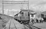 Personenzug von Innsbruck nach Fulpmes mit Tw 1 (Baujahr 1904) auf 1000m Höhe in Telfes. (08.03.1959) <i>Foto: Gerd Wolff</i>