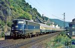 Gleicher Zug am gleichen Tag wie Bild-Nr. 45280: 110 460 mit FD 722 nach Dortmund bei Kaub. (09.07.1984) <i>Foto: Joachim Bügel</i>