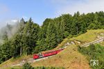 An der Ortsgrenze von St. Wolfgang beginnt die 250 Promille Steigung zur Ausweiche Schafbergalpe. Lok Z 11 kämpft sich dem Berg hinauf. (15.09.2017) <i>Foto: Joachim Bügel</i>