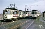 Versammlung der (ausgemusterten) Trieb- und Beiwagen Nr. 13, 11, 15 und 22 der Dürener Kreisbahn (DKB) in Düren-Distelrath. (17.04.1964) <i>Foto: Robin Fell</i>