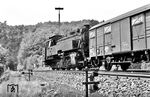 Schiebelok 82 020 am Güterzug mit 82 012 fährt in Grenzau ein. (06.1967) <i>Foto: Kurt Eckert</i>