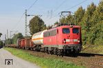 Und der gleiche Zug (FIR 52065) mit 140 585 bei Leverkusen-Alkenrath, nachdem er in Opladen auf die Güterzugstrecke nach Köln-Kalk Nord abgebogen war. (22.09.2010) <i>Foto: Joachim Bügel</i>