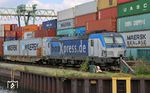 Die Vectron AC 193 843 von Box-Express wirkt im Dortmunder Hafen ohne Oberleitung etwas deplatziert. (06.08.2017) <i>Foto: Burkhard Walbersloh</i>