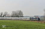 110 469 mit NX-Ersatzzug RB 20159 (für RB 32441) von Wuppertal-Oberbarmen nach Köln Hbf bei Haan-Ellscheid. (09.02.2018) <i>Foto: Joachim Bügel</i>