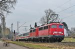 115 459 (mit 115 261 und 101 079 in der Zugmitte) vor PbZ 2470 (Frankfurt - Dortmund) bei Solingen-Ohligs. (07.03.2018) <i>Foto: Joachim Bügel</i>