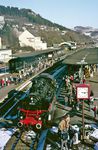 Um 15.15 Uhr kehrte 86 457 aus dem Bw zum Bahnhof Gerolstein zurück, wo die Abfahrt nach Trier um 15.25 Uhr erfolgen sollte. (24.02.1985) <i>Foto: Wolfgang Bügel</i>