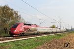 Auch der Thalys musste den Weg über die Güterzugstrecke nehmen: TGV 4321 ist hier als THA 9437 auf dem Weg von Paris Nord nach Essen bei Immigrath unterwegs. (14.04.2018) <i>Foto: Joachim Bügel</i>